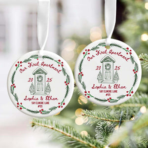 First Apartment Christmas Ornament, 1st Apartment Ornament with Address, Personalized New Apartment Housewarming Gifts for Couples Keepsakes