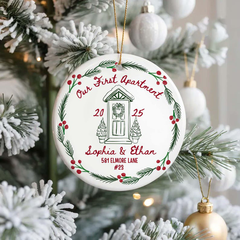 First Apartment Christmas Ornament, 1st Apartment Ornament with Address, Personalized New Apartment Housewarming Gifts for Couples Keepsakes
