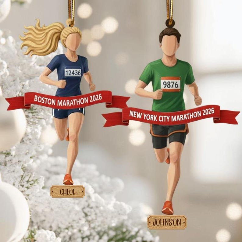 Custom Running Ornament, Acrylic Runner Gift, Marathon Runner Christmas Keepsake, Personalized Track Gift