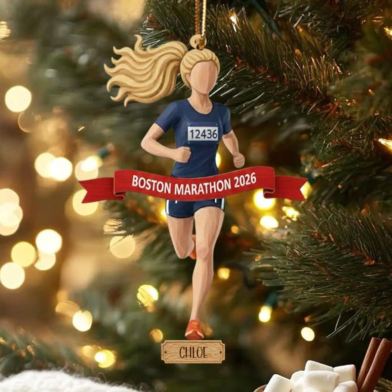 Custom Running Ornament, Acrylic Runner Gift, Marathon Runner Christmas Keepsake, Personalized Track Gift