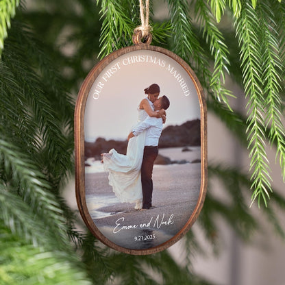 First Christmas Married Ornament With Photo - Personalized Christmas Keepsake - Wedding Christmas Gift 2025