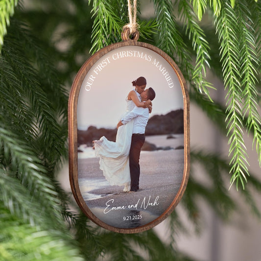 First Christmas Married Ornament With Photo - Personalized Christmas Keepsake - Wedding Christmas Gift 2025