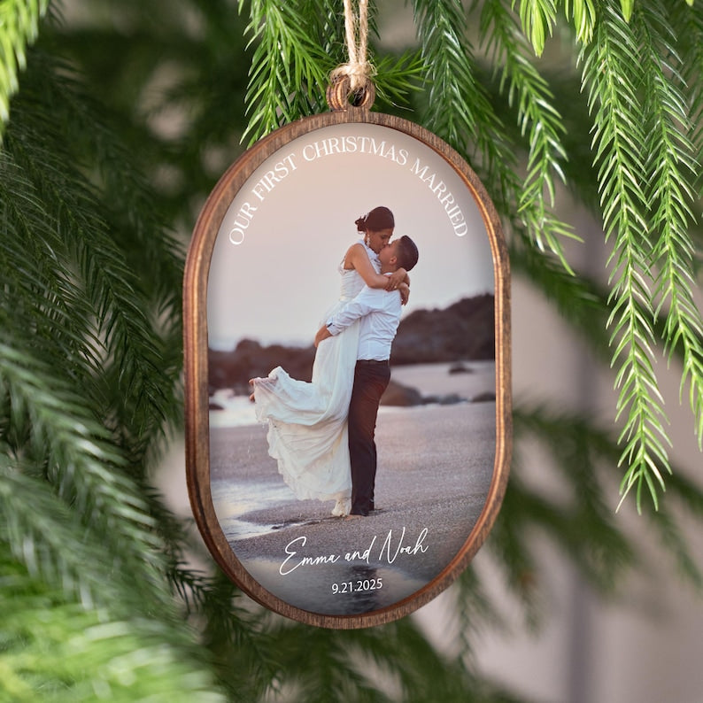 First Christmas Married Ornament With Photo - Personalized Christmas Keepsake - Wedding Christmas Gift 2025