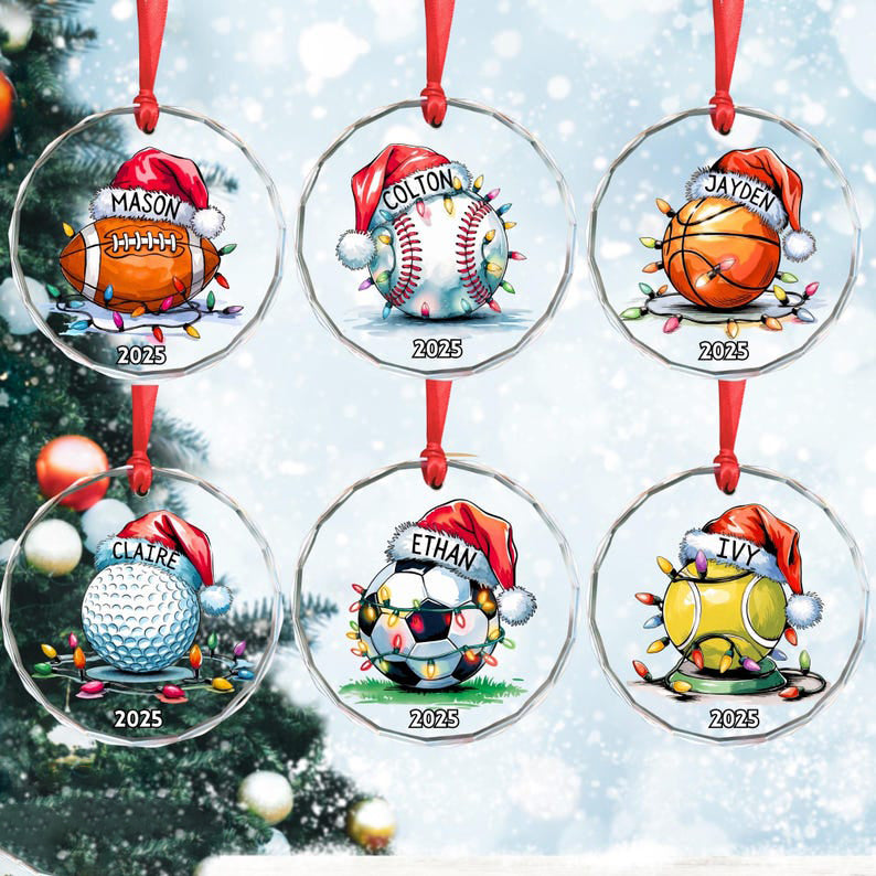 Personalized Sports Ornament 2025, Custom Name Football Baseball Basketball Soccer Golf Christmas Gift, Sports Fan Gift, Christmas Ornament