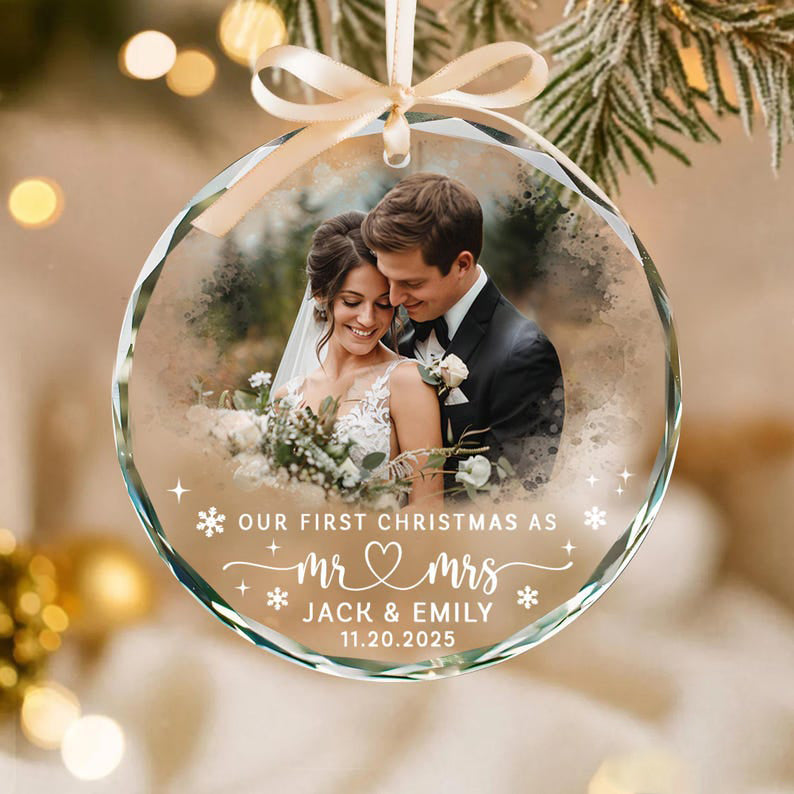 Custom Photo First Christmas Married Ornament: Custom Couple Photo Wedding Keepsake, Mr & Mrs Gift