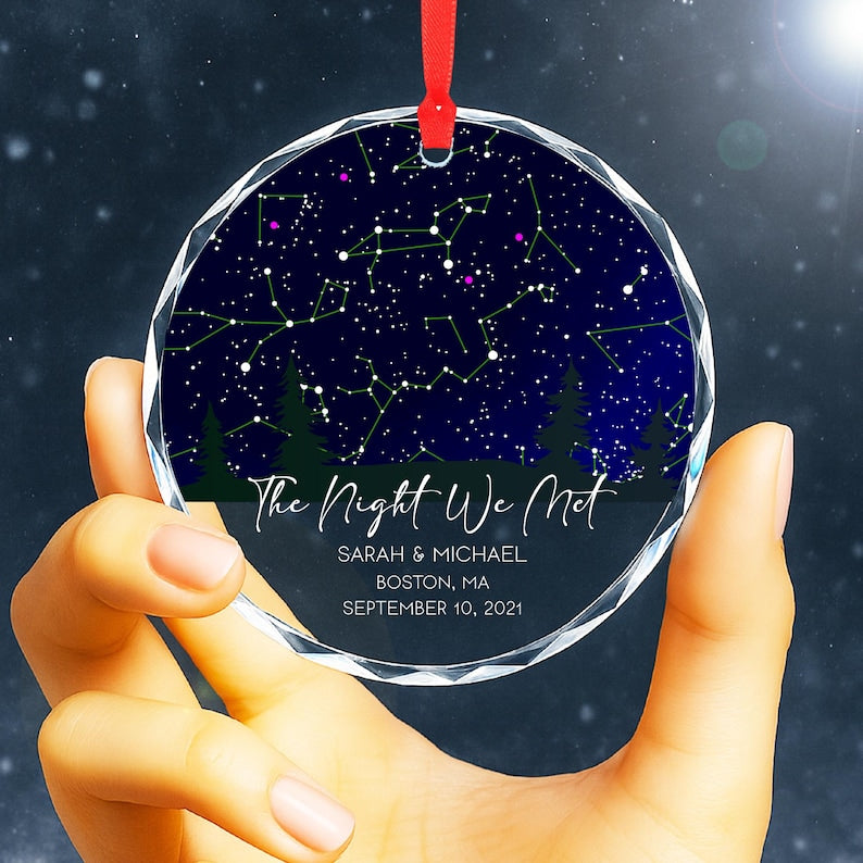 The Night We Met Personalized Star Map Glass Ornament, Custom Night Sky Gift for Couples, Wedding Anniversary Keepsake