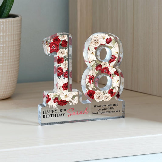 Personalised 18th Birthday Freestanding Rose Flower Gift Plaque