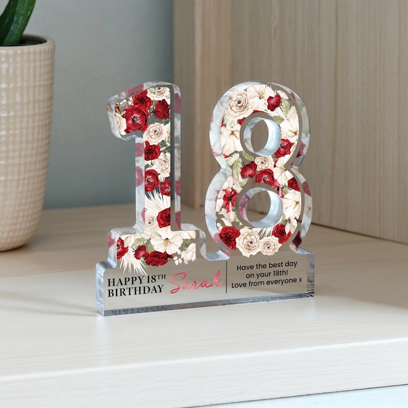 Personalised 18th Birthday Freestanding Rose Flower Gift Plaque