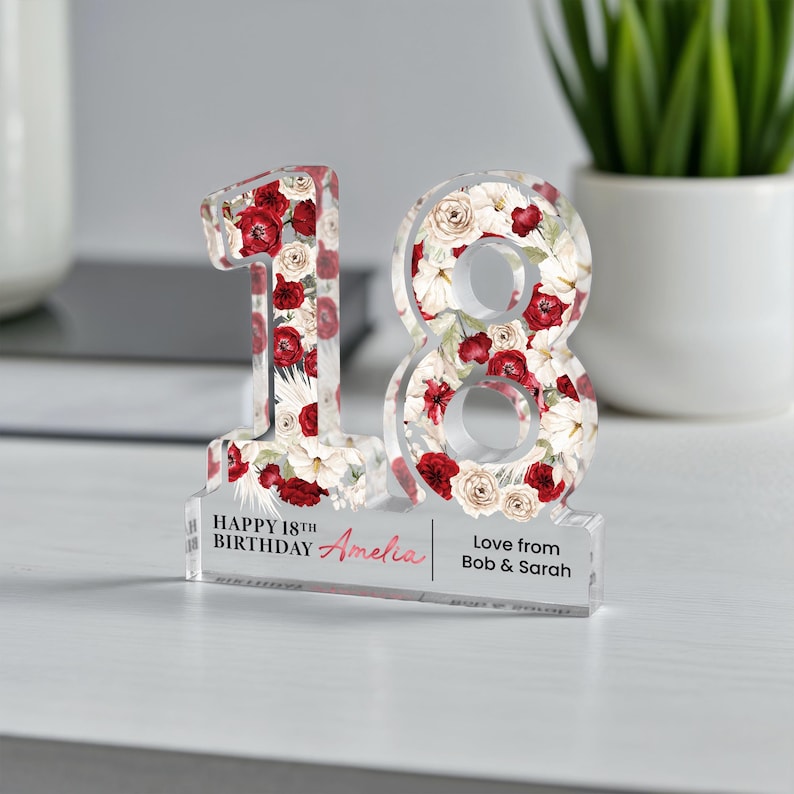 Personalised 18th Birthday Freestanding Rose Flower Gift Plaque