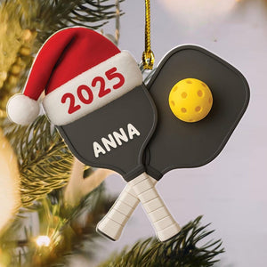 Personalized Pickleball Christmas Acylic Flat 2D Ornament, Santa Hat Acrylic Xmas, Pickleball Lover Gift
