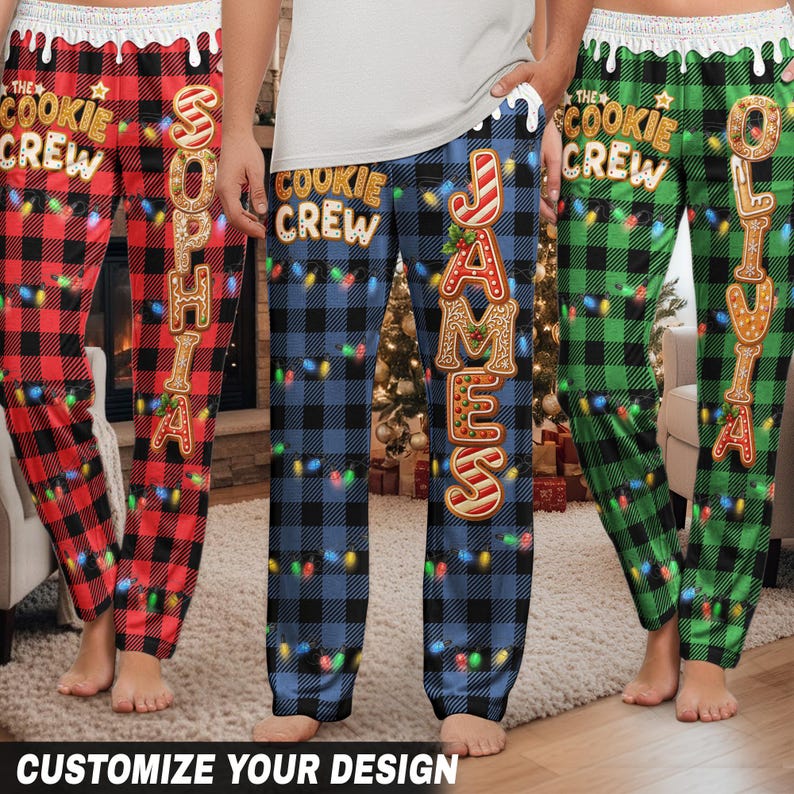 The Cookie Crew, Christmas Matching Outfits For Family, Custom Gingerbread Names, Personalized Lounge Pants, Christmas Family Outfit