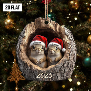 Personalized Squirrel Couple 2D Flat Christmas Ornaments, Custom Name Christmas Ornaments, Couples Xmas Gift, Woodland Animal Holiday Decor