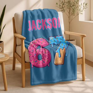 Custom Funny Six Seven Kids Name Blanket,Personalized Ice Cream Drip Number Blanket,67 Gen Meme Holiday Gift,Mason 67 Joke Blanket for Kids