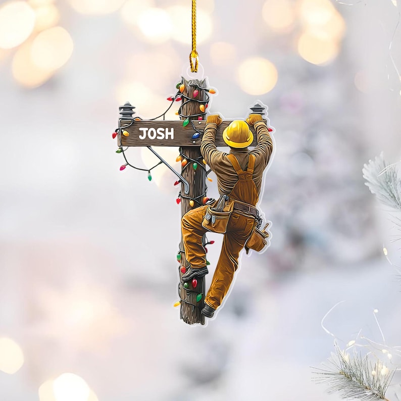 Personalized Lineman Christmas Ornament, Electrician Ornament, Lineman Ornament, Christmas Tree Decor, Outdoor Worker Gift