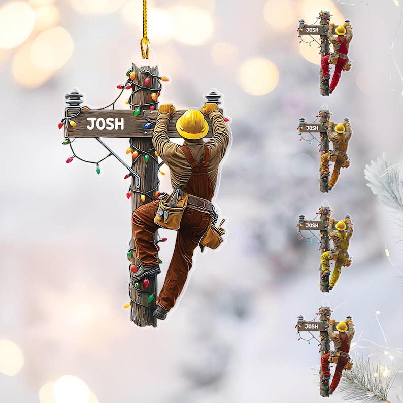 Personalized Lineman Christmas Ornament, Electrician Ornament, Lineman Ornament, Christmas Tree Decor, Outdoor Worker Gift