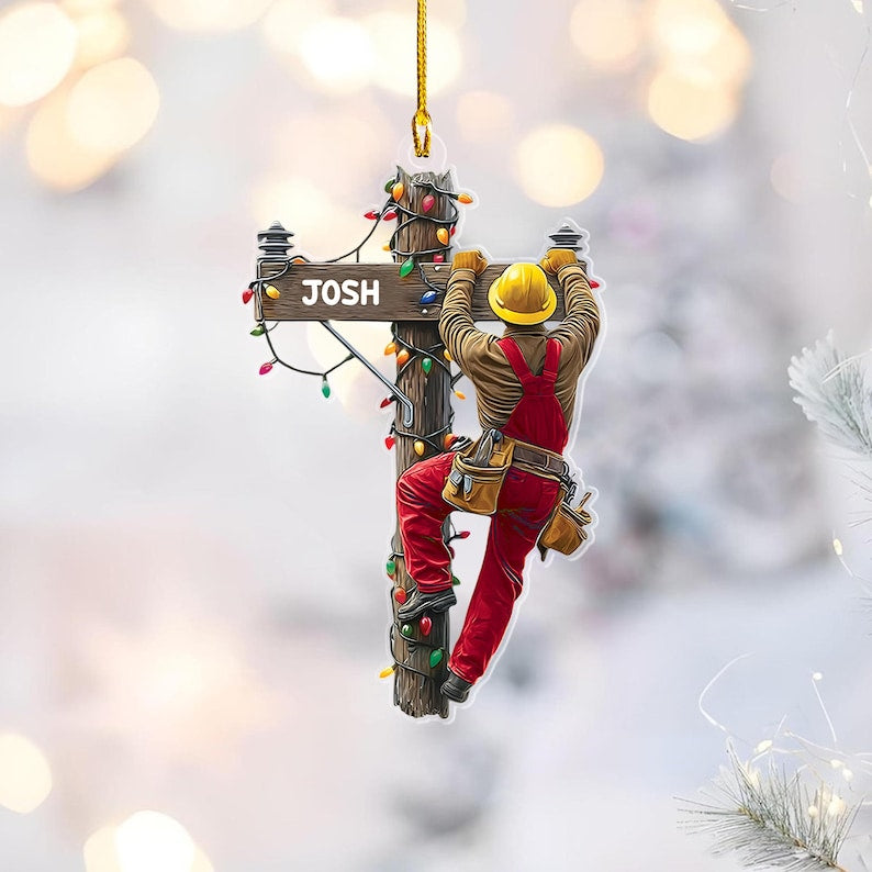 Personalized Lineman Christmas Ornament, Electrician Ornament, Lineman Ornament, Christmas Tree Decor, Outdoor Worker Gift