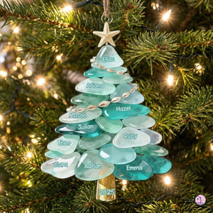 Personalized Sea Glass Family Acrylic Ornament, Coastal Christmas Tree 2025 Gift