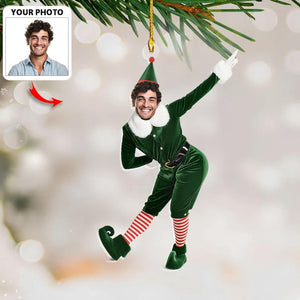 Personalized Couple Funny Elf Christmas Ornament, Custom Face Elf Acrylic Ornament, Boyfriend Girlfriend Xmas Gifts, Family Keepsake