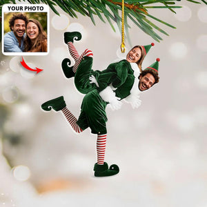 Personalized Couple Funny Elf Christmas Ornament, Custom Face Elf Acrylic Ornament, Boyfriend Girlfriend Xmas Gifts, Family Keepsake