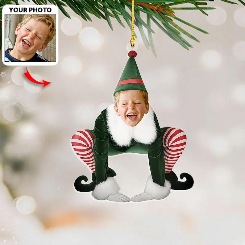 Personalized Couple Funny Elf Christmas Ornament, Custom Face Elf Acrylic Ornament, Boyfriend Girlfriend Xmas Gifts, Family Keepsake
