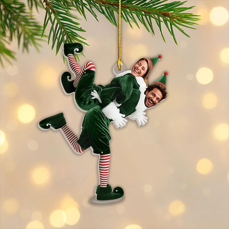 Personalized Couple Funny Elf Christmas Ornament, Custom Face Elf Acrylic Ornament, Boyfriend Girlfriend Xmas Gifts, Family Keepsake