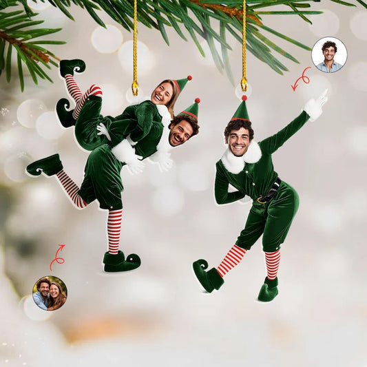 Personalized Couple Funny Elf Christmas Ornament, Custom Face Elf Acrylic Ornament, Boyfriend Girlfriend Xmas Gifts, Family Keepsake