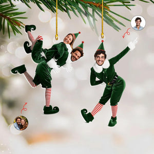 Personalized Couple Funny Elf Christmas Ornament, Custom Face Elf Acrylic Ornament, Boyfriend Girlfriend Xmas Gifts, Family Keepsake