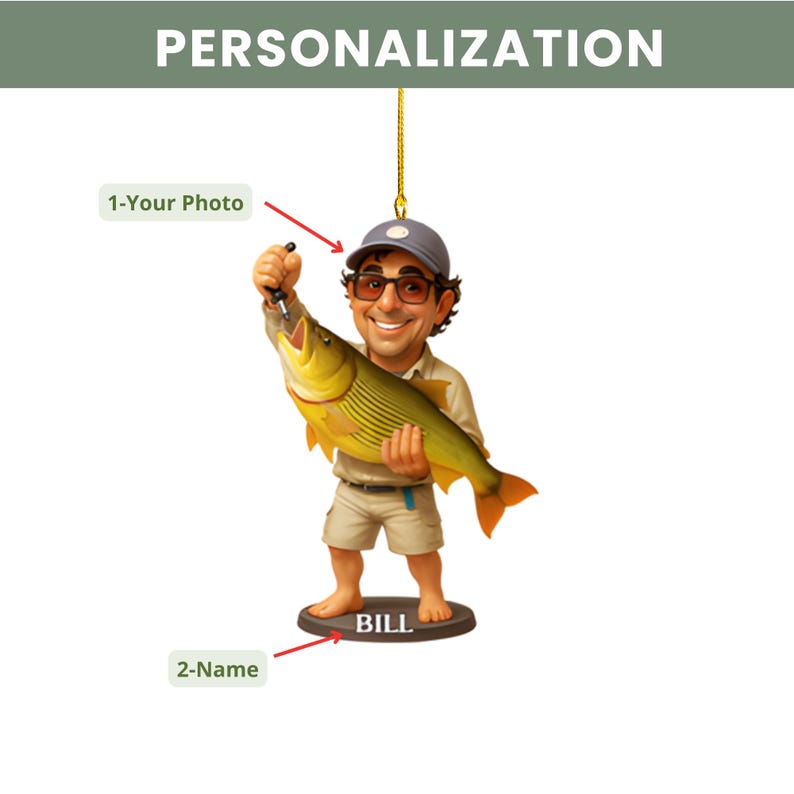 Fishing Photo Ornament, Fisherman Ornament, Custom Ornament, Dad Ornament, Grandpa Ornament, Fishing Lover Ornament, Gift For Fisherman