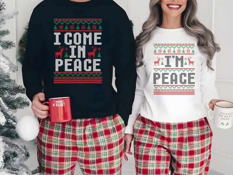 Christmas Couple Couples Ugly Sweatshirt, Come in Peace Matching Christmas Sweatshirt, Holiday Xmas Crewneck Shirt, Funny Christmas Gift