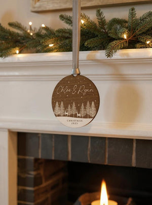 Personalised Wooden Couples Christmas Ornament Bauble, Keepsake Christmas Decoration for Girlfriend or Boyfriend