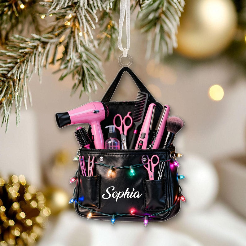 Personalized Hairstylist Christmas Ornament 2025, Custom Cosmetology Bag Hairdresser Gift, Salon Decor, Christmas Gift for Stylist, Barber