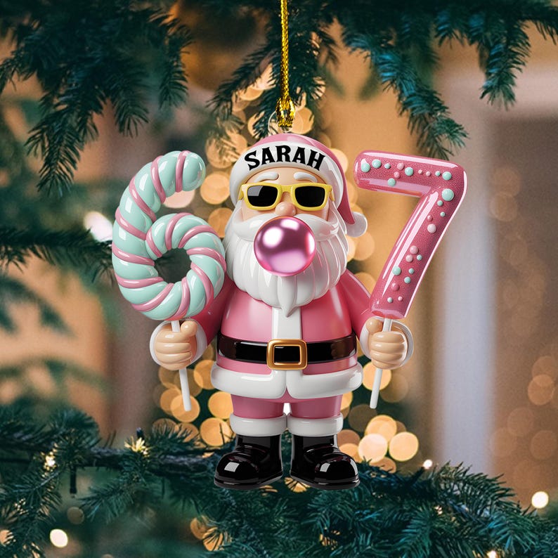 Personalized Santa 67 Christmas Ornament, 2d Arcylic Ornament, Teacher Student Gift, Gen Alpha Humor Custom Kid Ornament Candy Cane Ornament