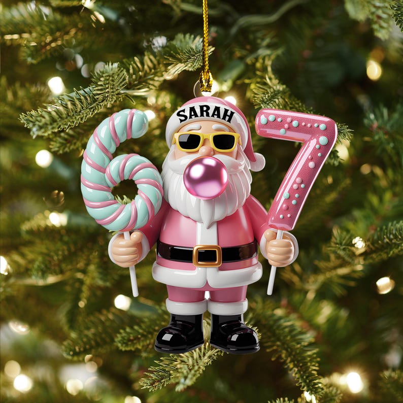 Personalized Santa 67 Christmas Ornament, 2d Arcylic Ornament, Teacher Student Gift, Gen Alpha Humor Custom Kid Ornament Candy Cane Ornament