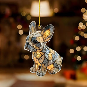 Merry Paws French Bulldog 2D FLAT Acrylic Ornament, Stained Effect Ornament, Holiday Tree Decoration Gift for Pet Lovers and Dog Owners