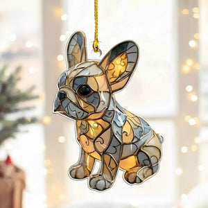 Merry Paws French Bulldog 2D FLAT Acrylic Ornament, Stained Effect Ornament, Holiday Tree Decoration Gift for Pet Lovers and Dog Owners