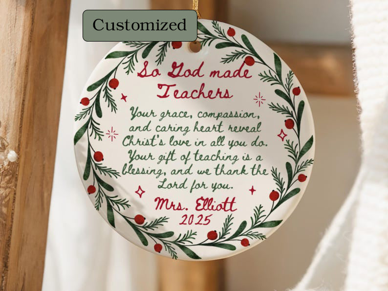 Custom Christian Teacher Ornament Christmas Gift from Student Religious Ornament Personalized Sunday School Teacher Gift Teacher Ornament