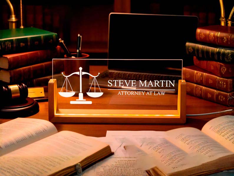 Attorney at Law Personalized Desk Lamp - Custom Name LED Office Light Gift for Lawyer, Law School Graduate, Career Promotion or Keepsake