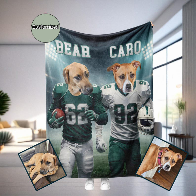 Personalized Philadelphia Football Dog Cat Photo Blanket, Custom Multiple Pets Portrait Throw