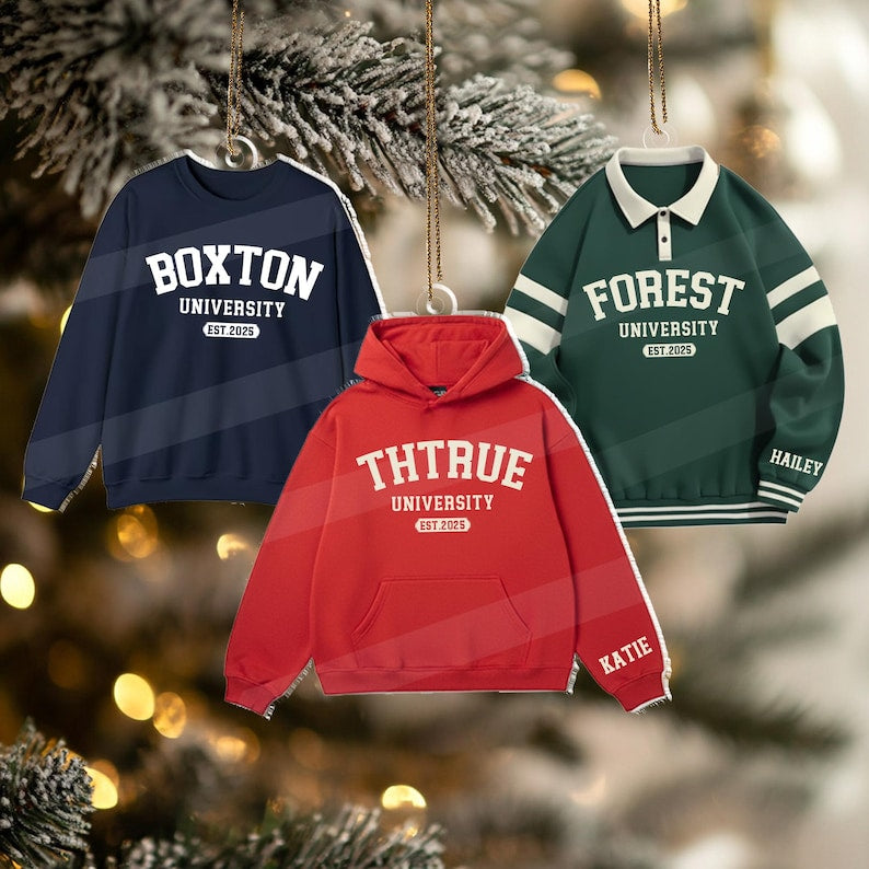 Custom University Sweater Ornament 2025, Personalized College Hoodie Ornament, School Spirit Decor, Graduation Keepsake, Freshman Ornament