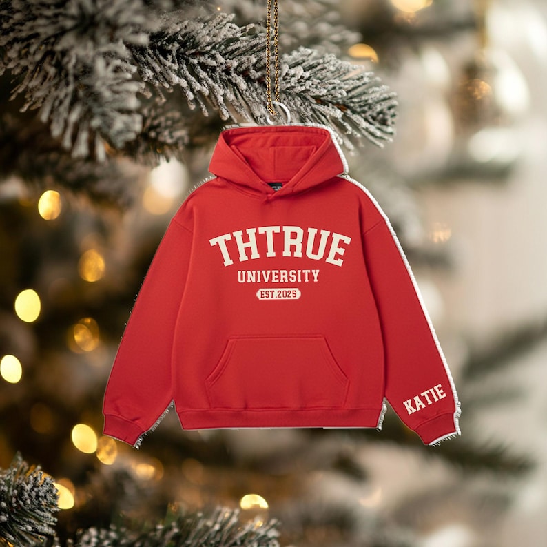 Custom University Sweater Ornament 2025, Personalized College Hoodie Ornament, School Spirit Decor, Graduation Keepsake, Freshman Ornament