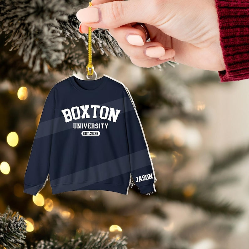 Custom University Sweater Ornament 2025, Personalized College Hoodie Ornament, School Spirit Decor, Graduation Keepsake, Freshman Ornament