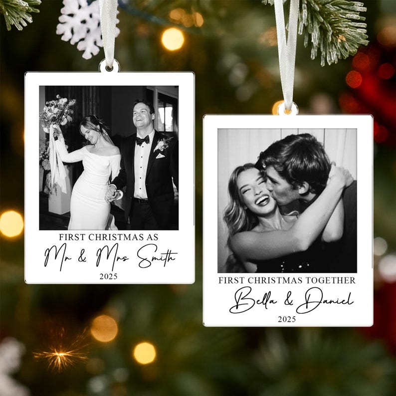Our First Christmas Married Ornament 2025, Custom Couple Photo Ornament, Newlywed Gifts, Mr & Mrs Ornament, Our First Christmas Together