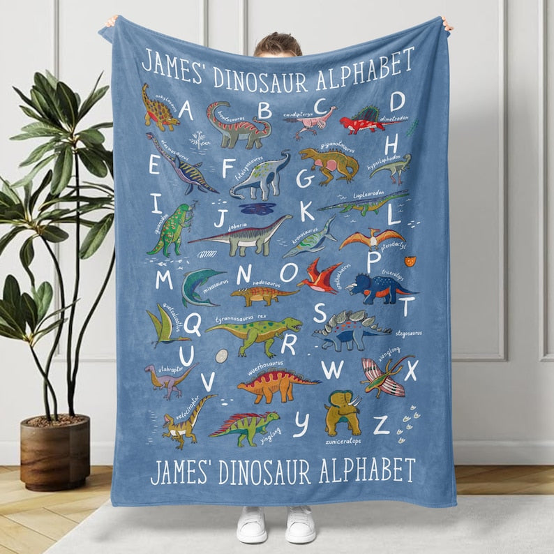 Personalized Dinosaur Alphabet Blanket, Custom Kids Blanket, Baby Blanket, Gift for Kids, Boys Birthday Gift