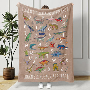 Personalized Dinosaur Alphabet Blanket, Custom Kids Blanket, Baby Blanket, Gift for Kids, Boys Birthday Gift