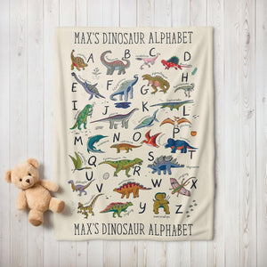 Personalized Dinosaur Alphabet Blanket, Custom Kids Blanket, Baby Blanket, Gift for Kids, Boys Birthday Gift