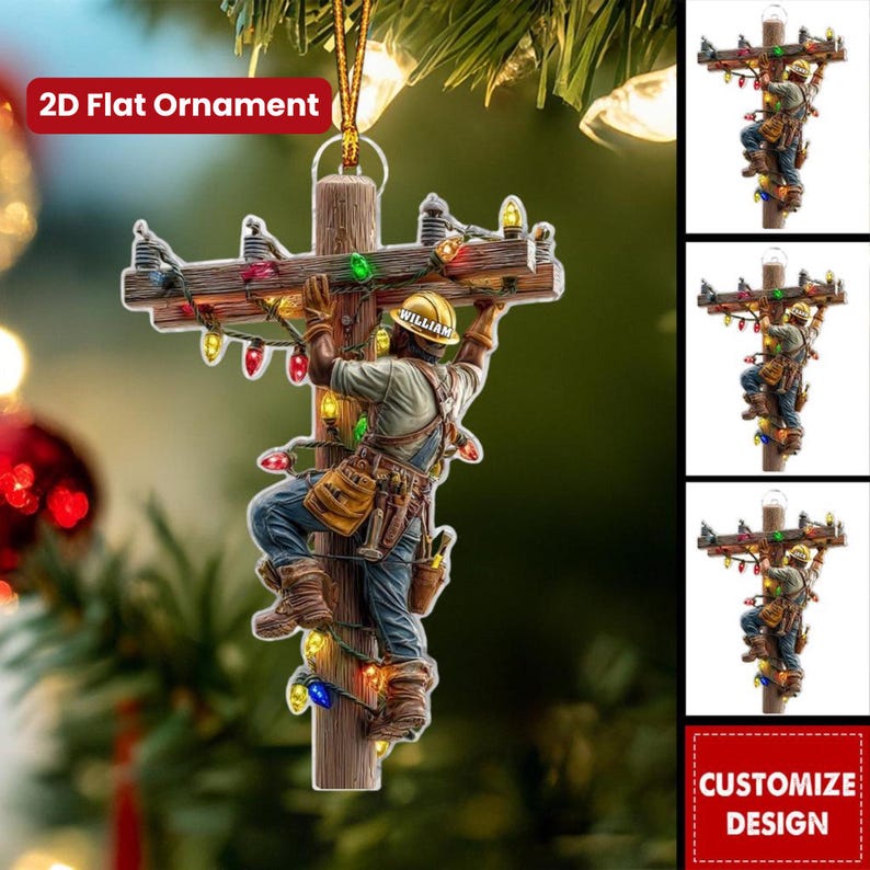 Personalized Keeping The Lights On Acrylic 2D Ornament, Custom Linemen Ornament, Electrical Workers Keepsake, Holiday Utility Gift Decor