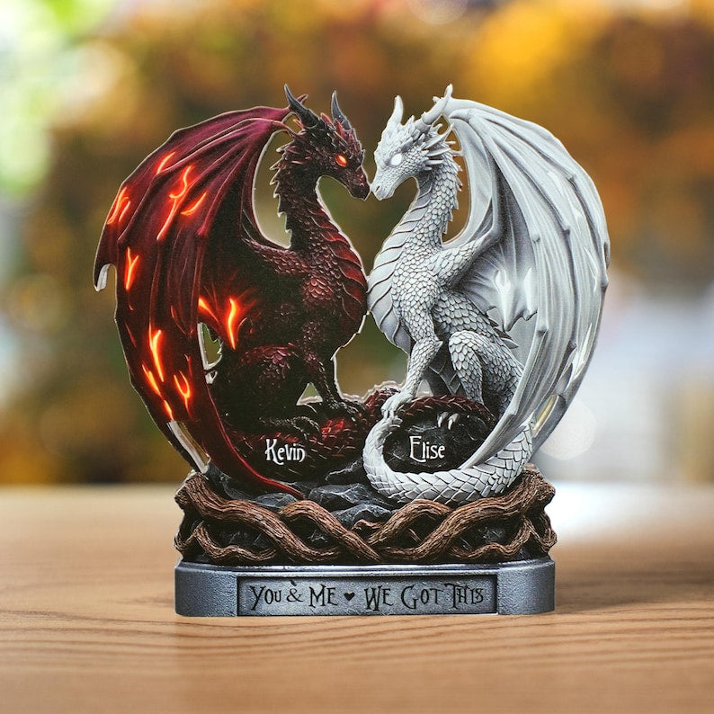 Personalized Dragon Couple Acrylic Plaque, Custom Name Lovers Gift, Fantasy Anniversary Decor Wedding Gifts for Husband and Wife Dragon Gift