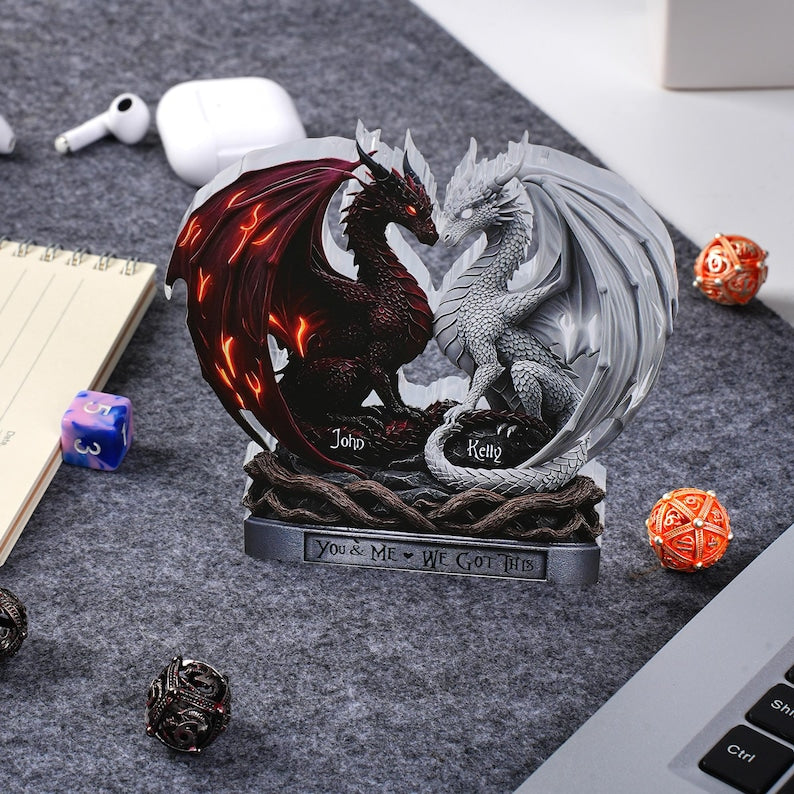 Personalized Dragon Couple Acrylic Plaque, Custom Name Lovers Gift, Fantasy Anniversary Decor Wedding Gifts for Husband and Wife Dragon Gift