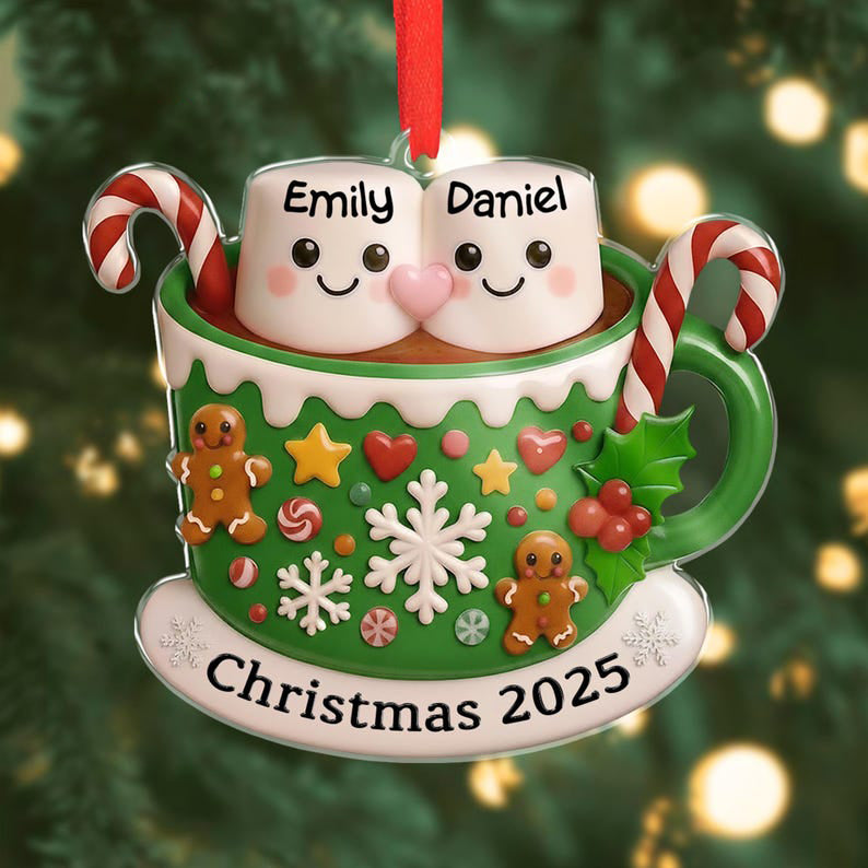 Personalized Marshmallow Hot Cocoa Ornament: Hot Chocolate Couple Keepsake, New Married Gift