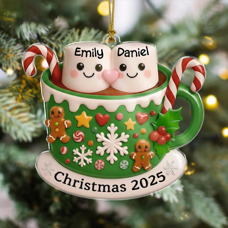 Personalized Marshmallow Hot Cocoa Ornament: Hot Chocolate Couple Keepsake, New Married Gift